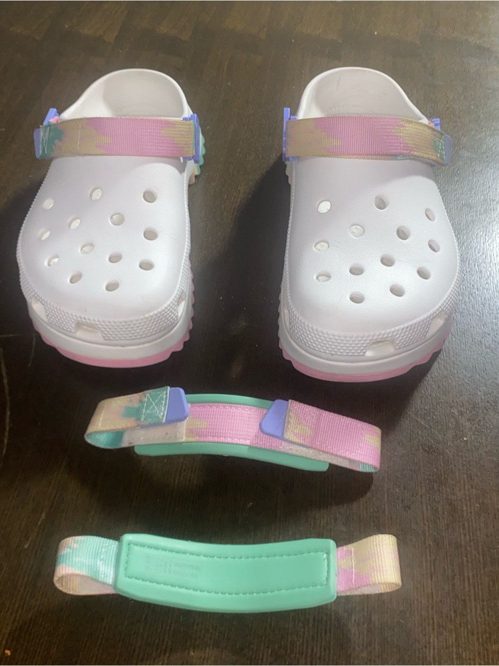 Crocs White Clog Sandals with Pastel Strap Accents Platform